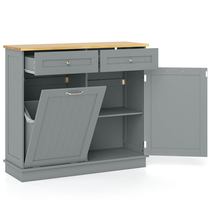Rubber Wood Kitchen Trash Cabinet with Single Trash Can Holder and Adjustable Shelf-Gray