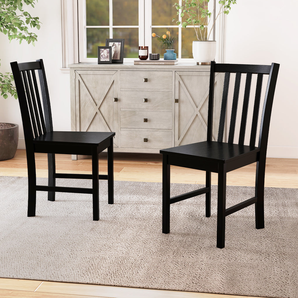 Rustic Dining Chairs Set of 2 Wooden Kitchen Chairs with Slat Tilt Backrest-black