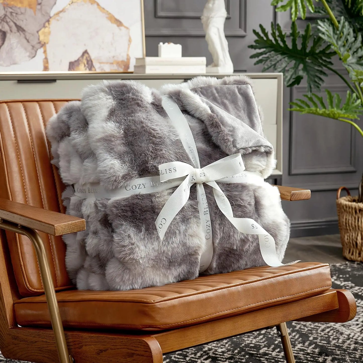 Cozy Faux Fur Bubble Throw Blanket – Soft Plush Thick Sofa Blanket
