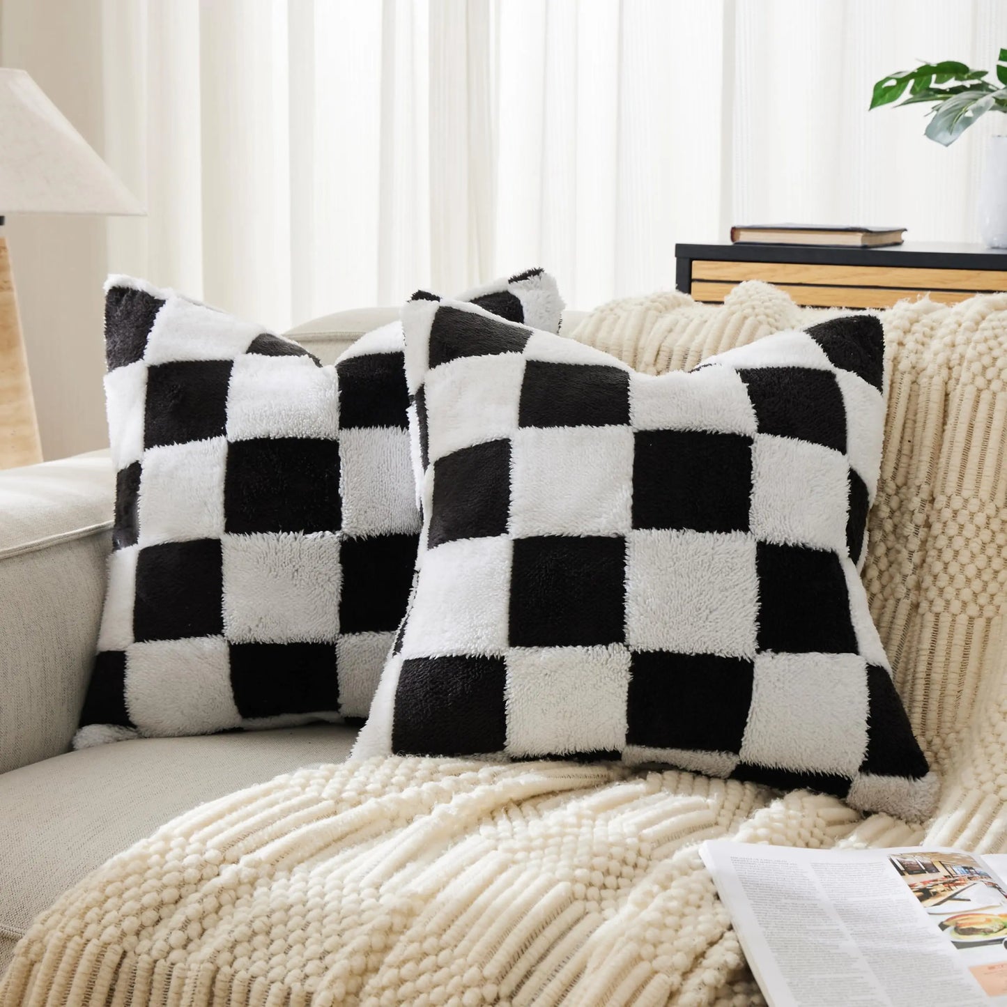 ILVISEST 18x18 Checkered Throw Pillow Covers, Soft Plush, 2-Pack