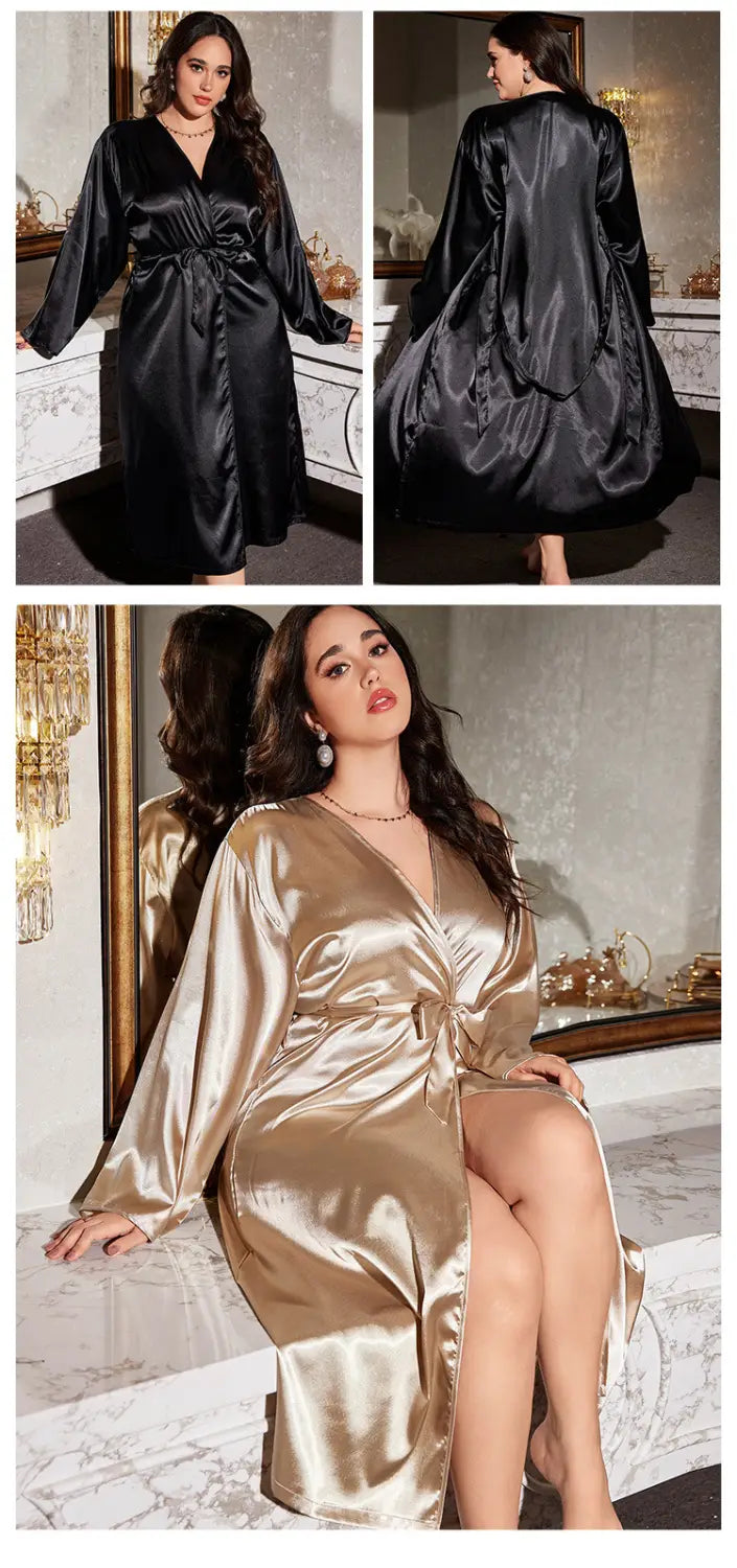 PLUS SIZE Women Long Bathrobe Nightdress Set Bride’s Morning Gown Spring Summer Kimono Bathrobe Gown Sleepwear Chemise