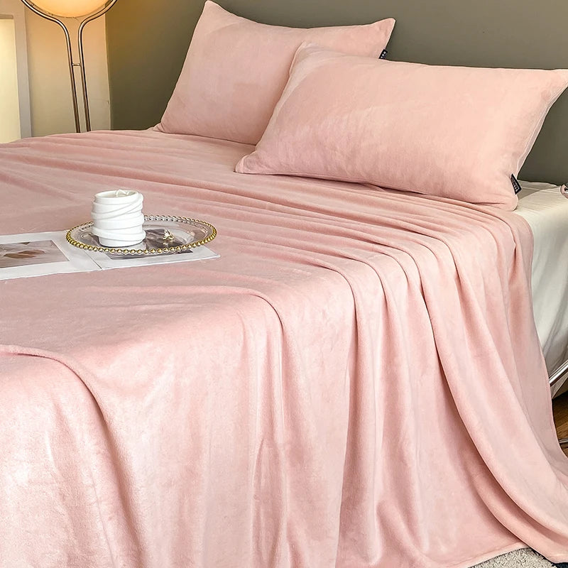 Plush Velvet Bed Sheet Set 4/6pcs Soft Cozy Fitted Flat Sheets Pillowcases