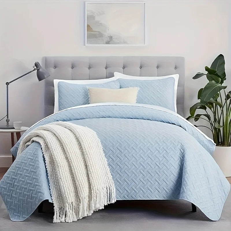 3-Piece Quilted Bedspread Set – Morandi Colors, Polyester