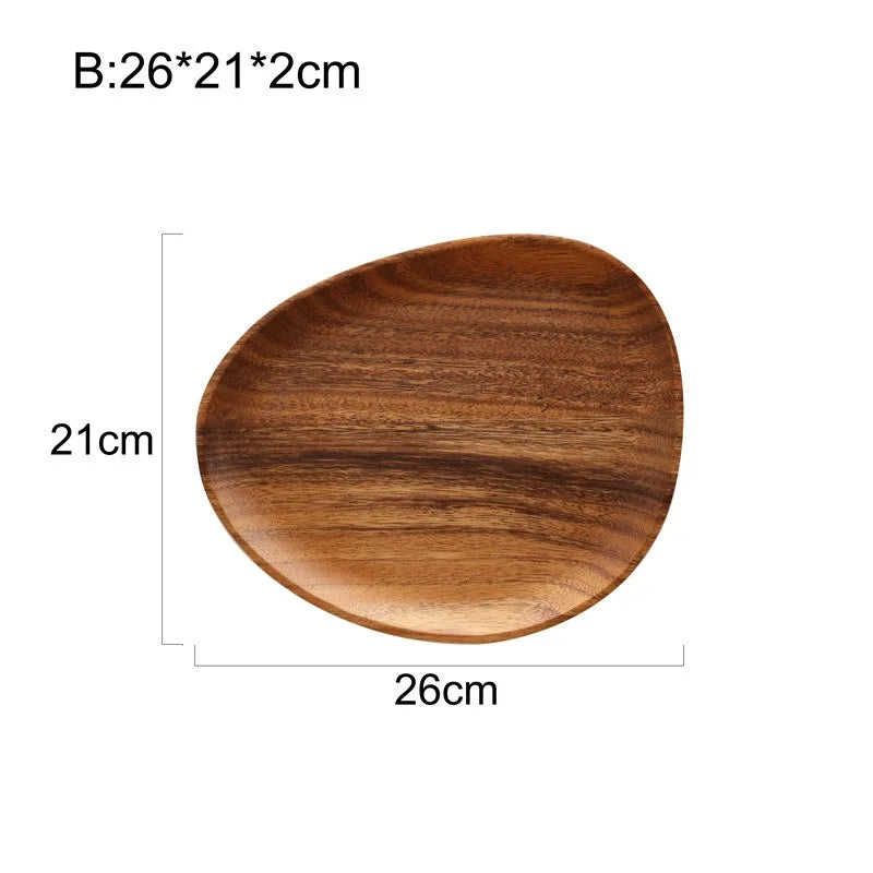 Solid Wood Dinner Plates – Irregular Oval Serving Tray for Fruits & Sushi