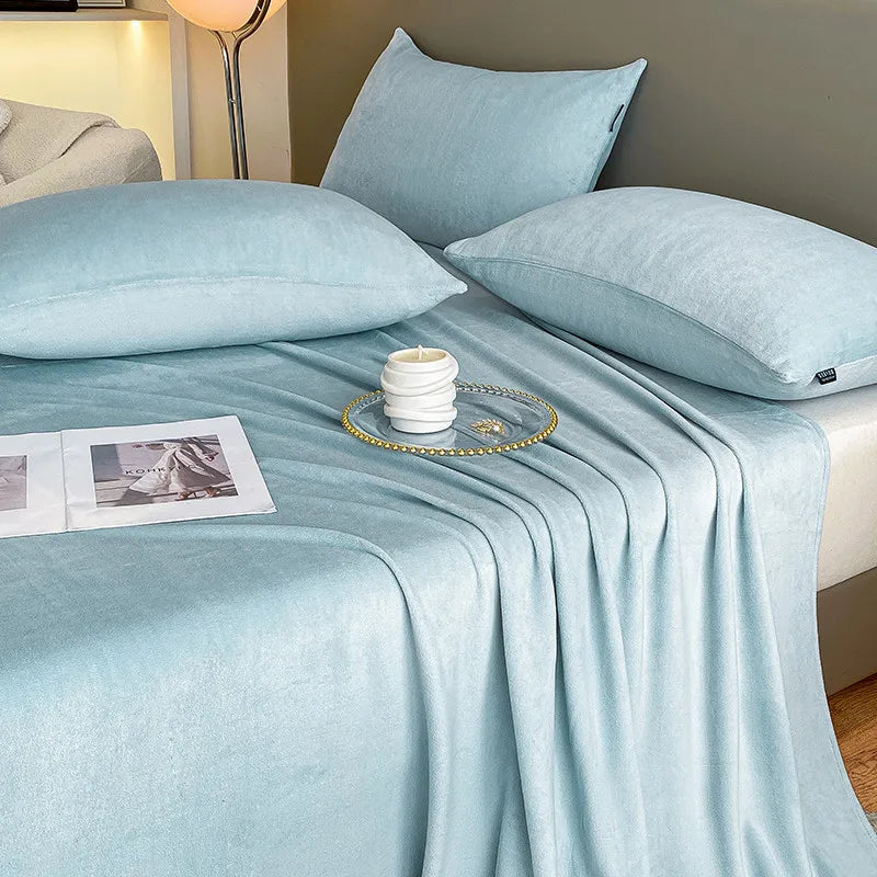 Plush Velvet Bed Sheet Set 4/6pcs Soft Cozy Fitted Flat Sheets Pillowcases
