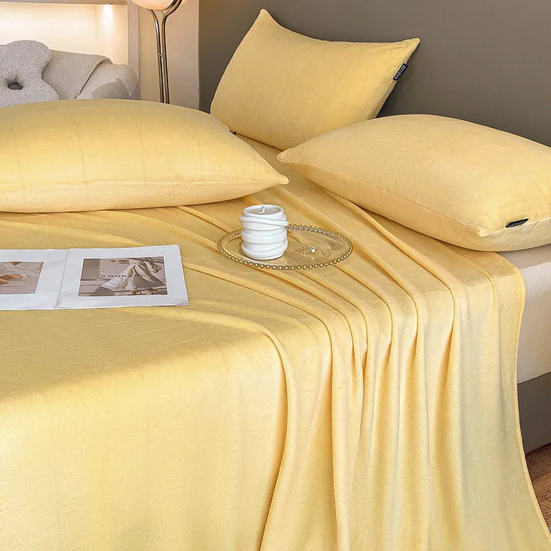 Plush Velvet Bed Sheet Set 4/6pcs Soft Cozy Fitted Flat Sheets Pillowcases