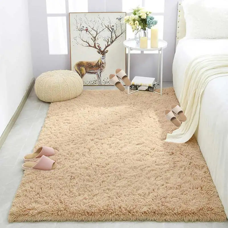 Shag Silk Wool Carpet Non-Slip Plush Rug for Bedroom & Living Room