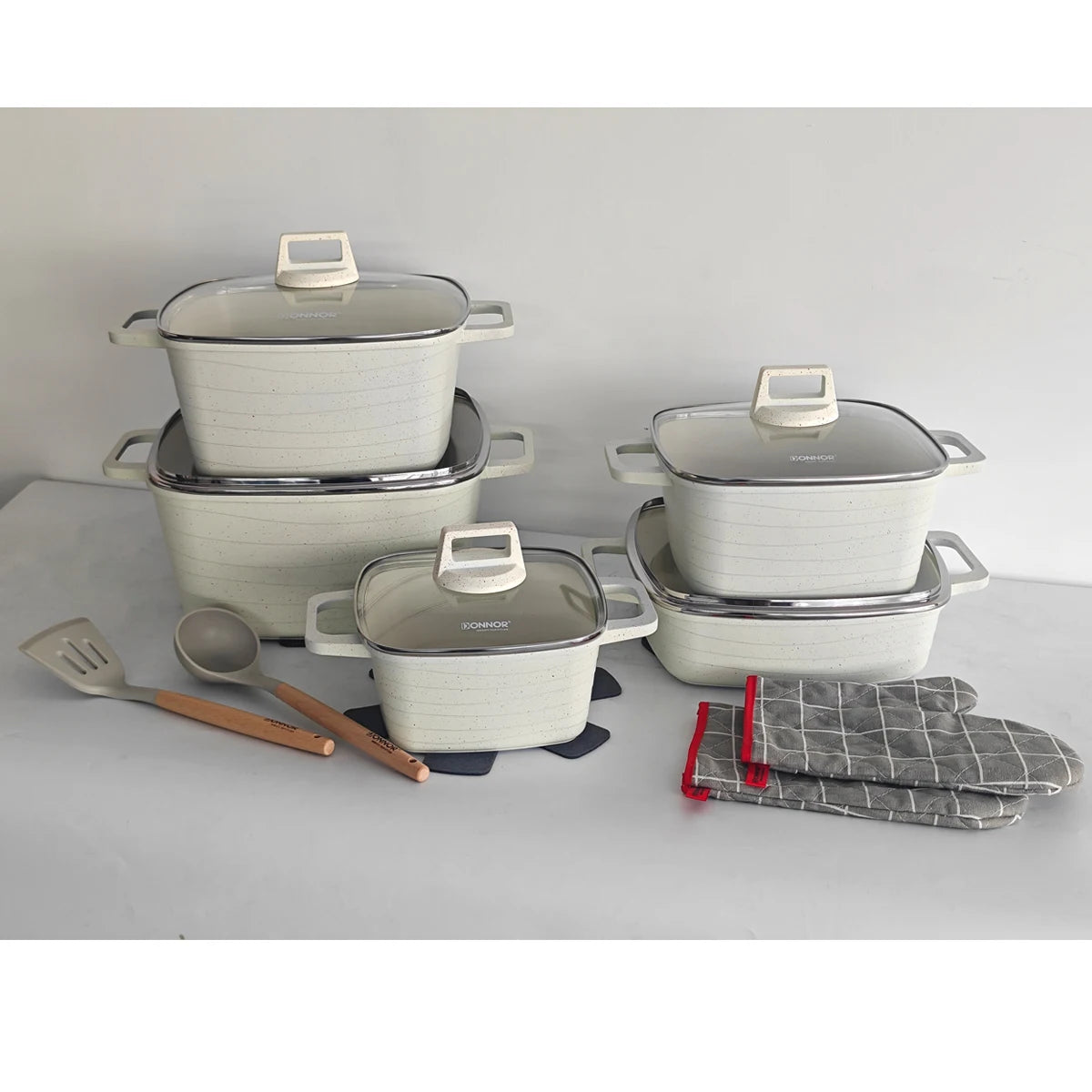 DONNOR Eco-Friendly Granite Non-Stick Cookware Set for Gas & Induction