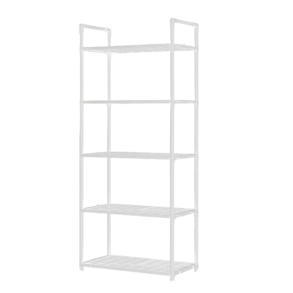 White metal shelving unit on a white background