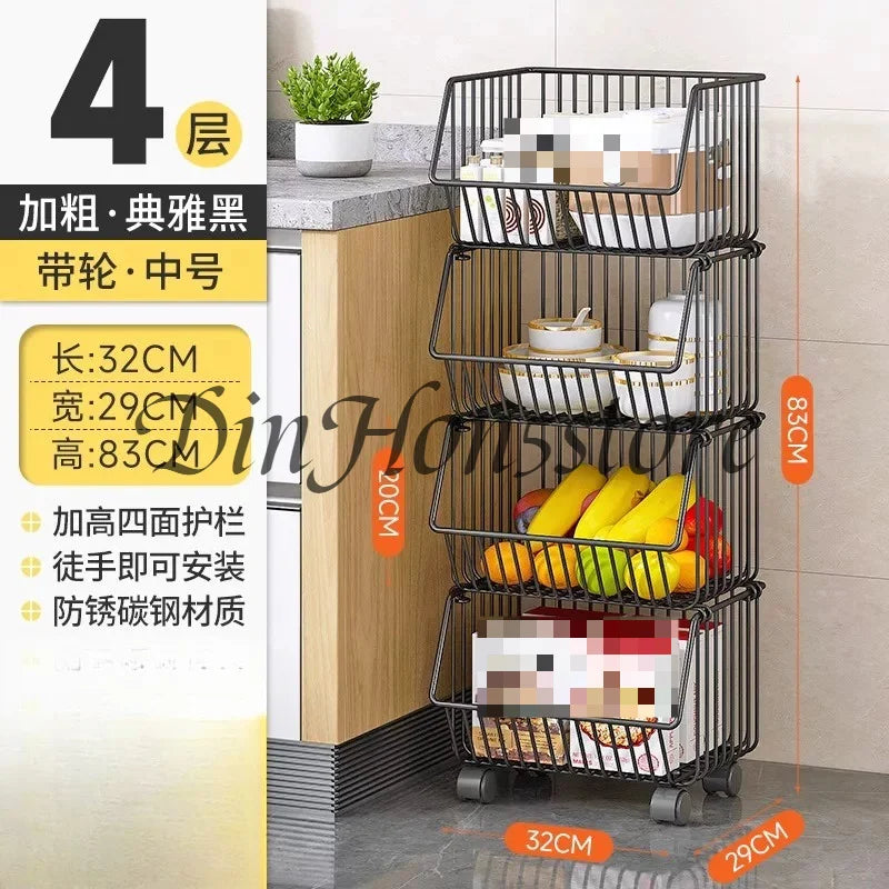 Multi-Layer Rolling Storage Cart – Movable Kitchen Fruit & Vegetable Organizer