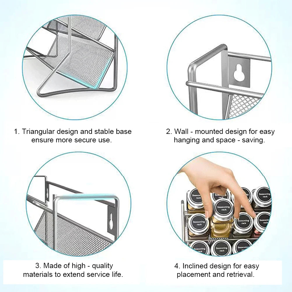 Kitchen Spice Rack 4 Tier Spice Organizer/ Carbon Steel/ Wall Shelf without Spice Jars