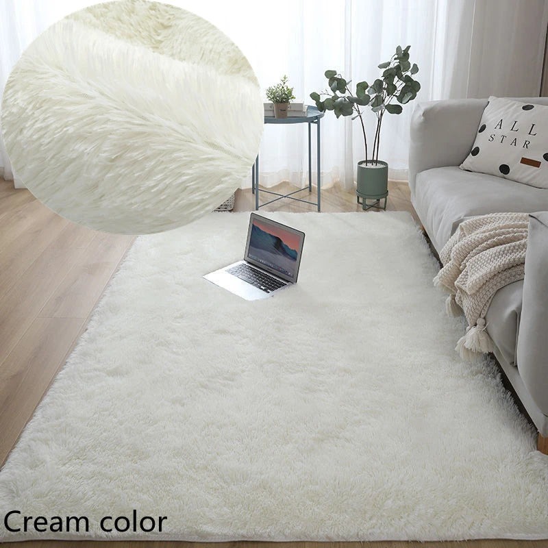 White Fluffy Rug Soft Non-Slip Modern Bedroom & Living Room Carpet