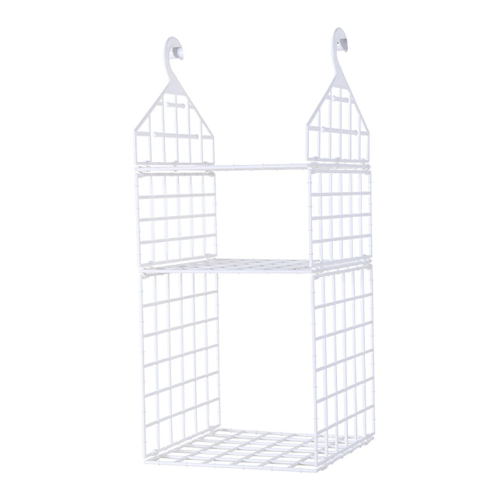White metal wall shelf with two tiers on a white background