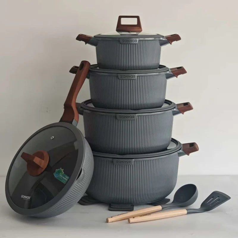 DONNOR 15-Piece Aluminum Nonstick Cookware Set with Glass Lids