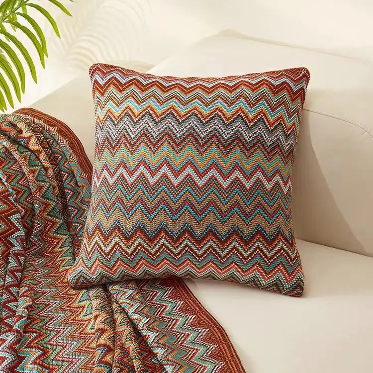 Bohemian Knit Pillow Cover 45x45cm – Striped Cushion Case