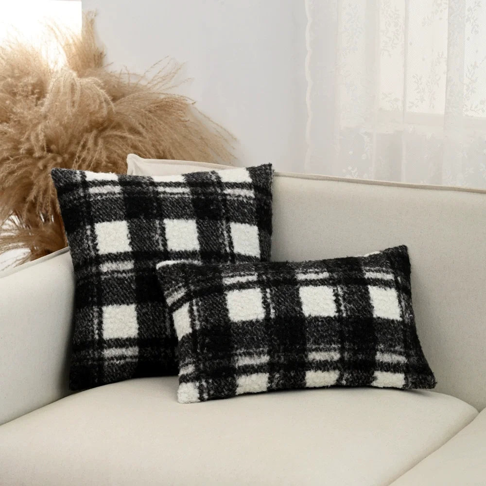 ILVISEST Plaid Boucle Fall Pillow Covers, 2-Pack, Cozy Decorative
