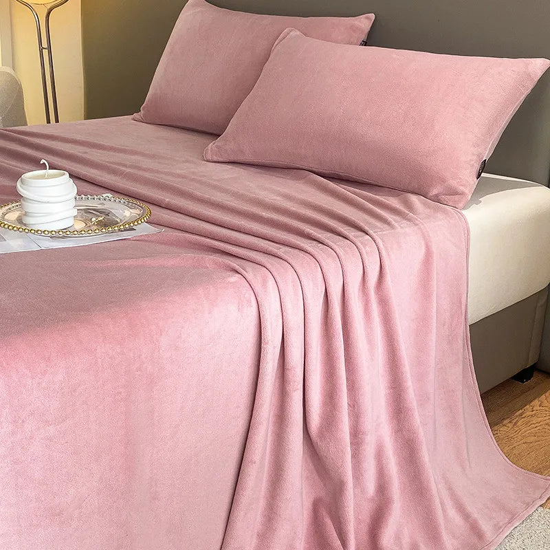 Plush Velvet Bed Sheet Set 4/6pcs Soft Cozy Fitted Flat Sheets Pillowcases