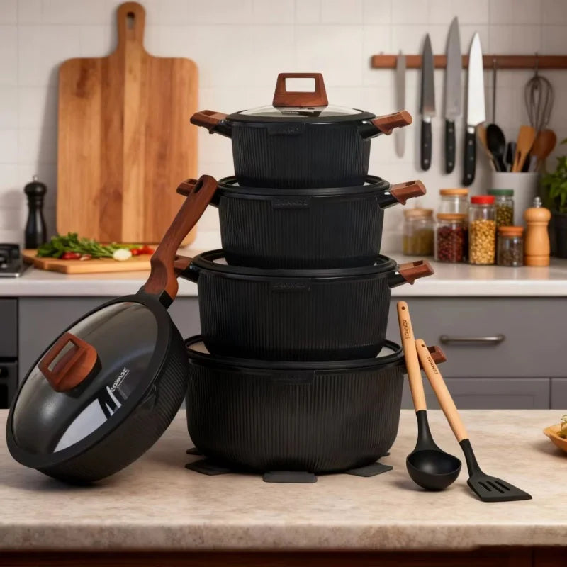 DONNOR 15-Piece Aluminum Nonstick Cookware Set with Glass Lids