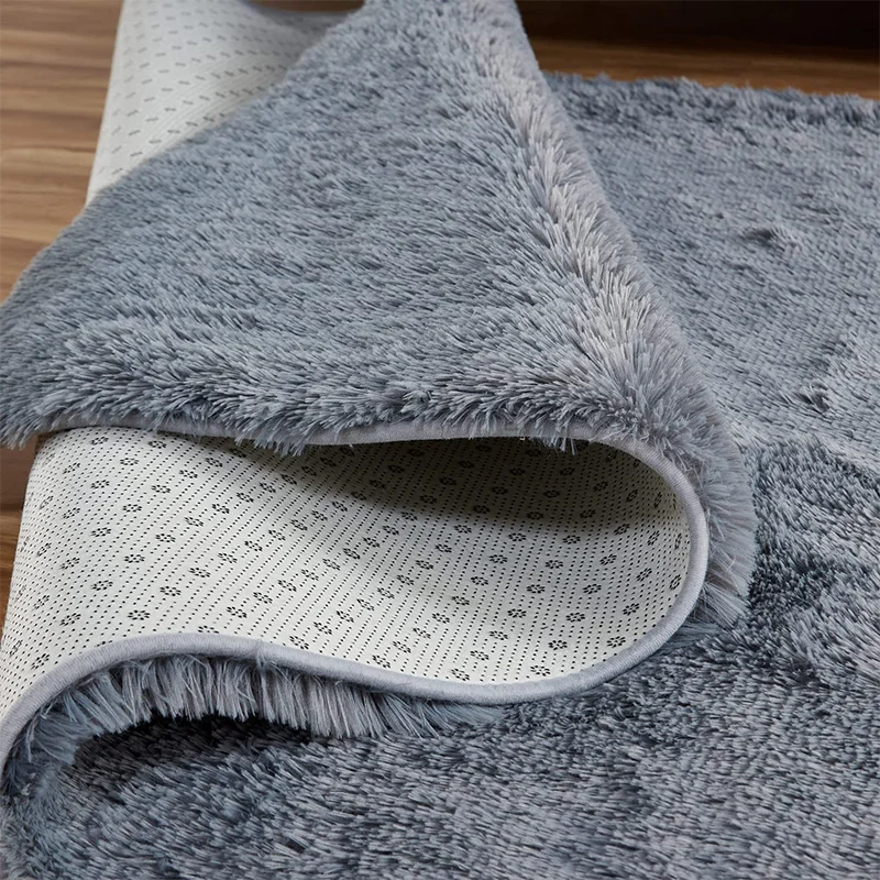 Shaggy Gray Area Rug Soft Long Pile Non-Slip Carpet for Living Room