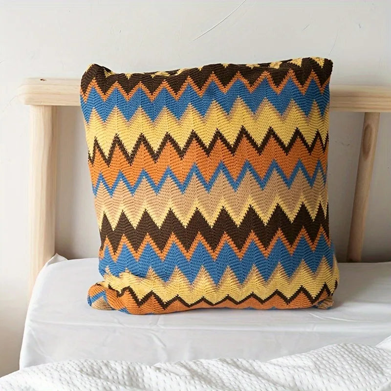Bohemian Knit Pillow Cover 45x45cm – Striped Cushion Case