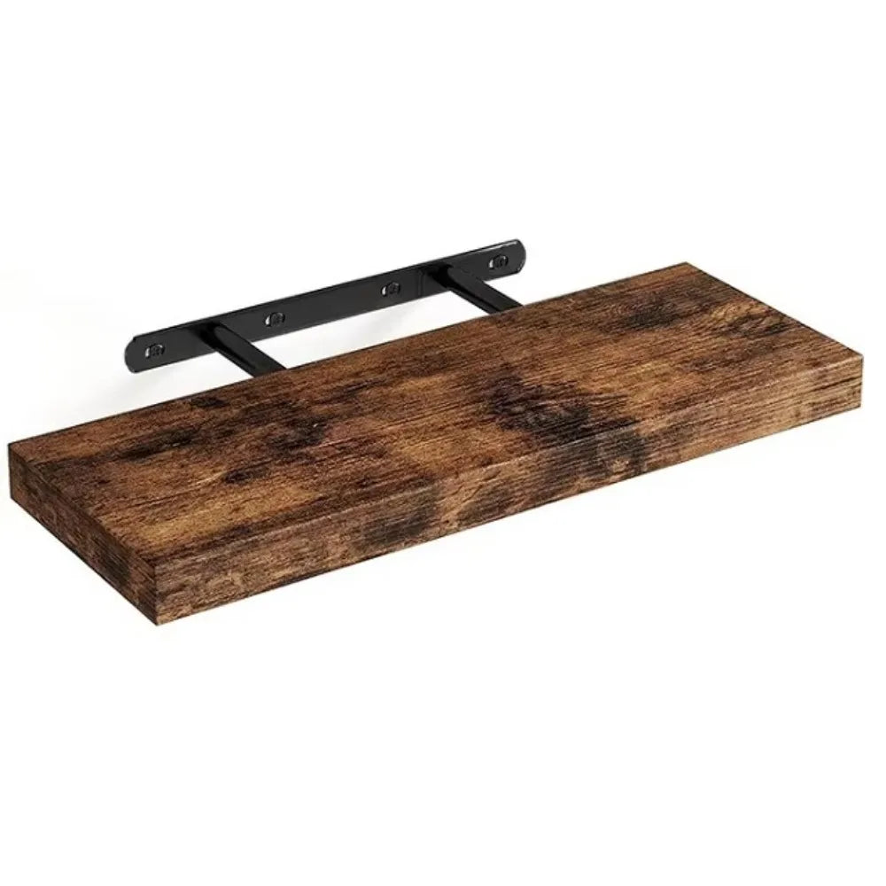 Wooden shelf with metal bracket on a white background