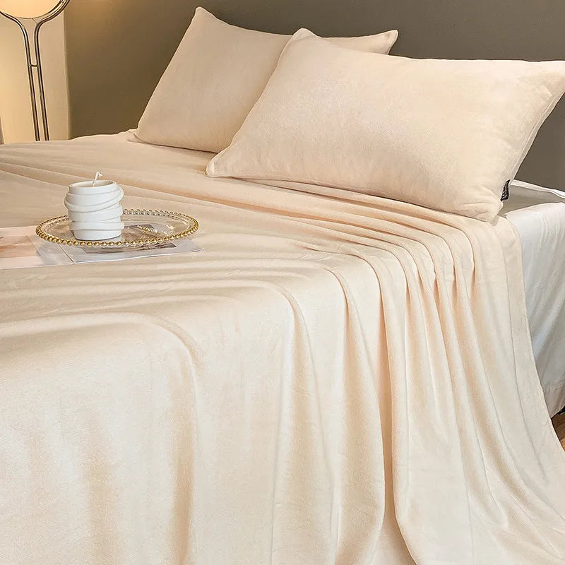 Plush Velvet Bed Sheet Set 4/6pcs Soft Cozy Fitted Flat Sheets Pillowcases