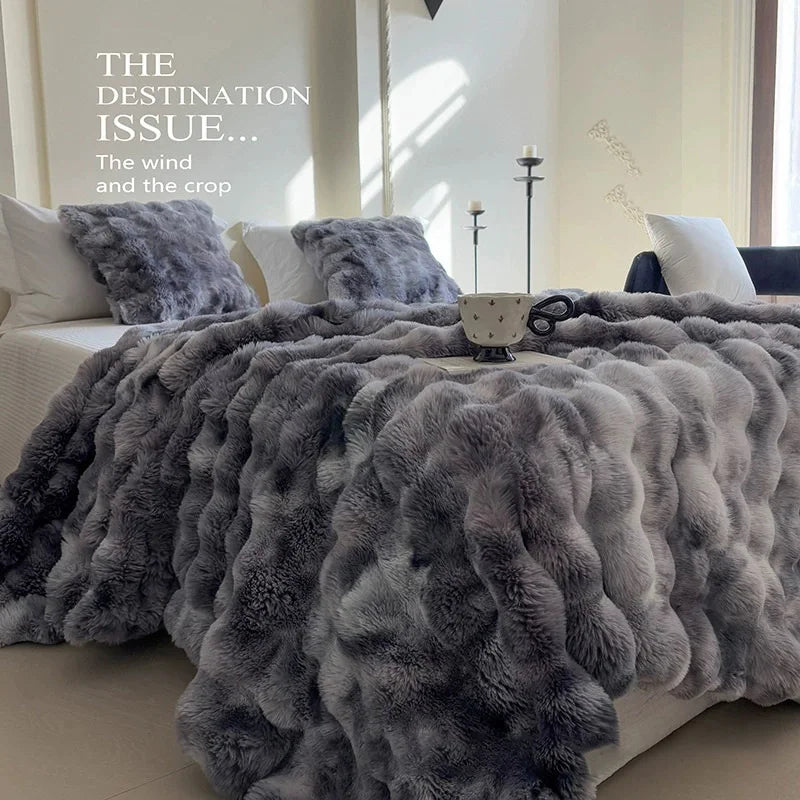 Cozy Faux Fur Bubble Throw Blanket – Soft Plush Thick Sofa Blanket
