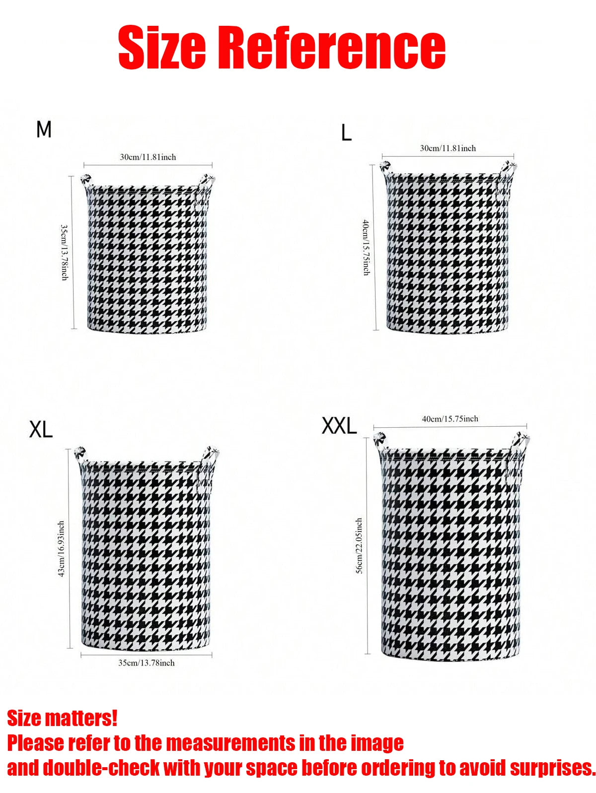 Foldable Laundry Basket with Handles Houndstooth Fabric Storage Bin
