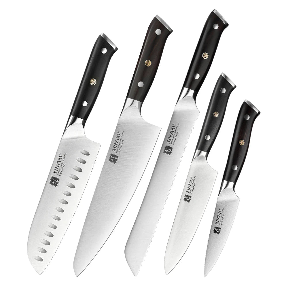 5PCS Stainless Steel Knife Set, German 1.4116 Steel, Ebony Handle