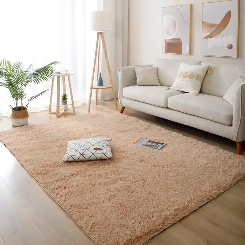 White Fluffy Rug Soft Non-Slip Modern Bedroom & Living Room Carpet