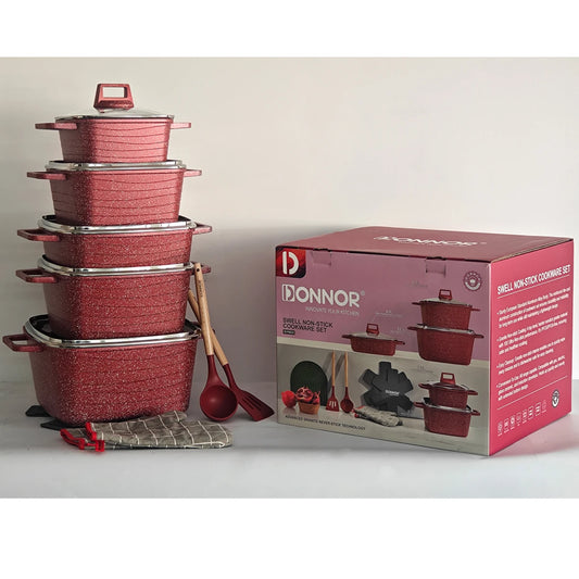 DONNOR Eco-Friendly Granite Non-Stick Cookware Set for Gas & Induction