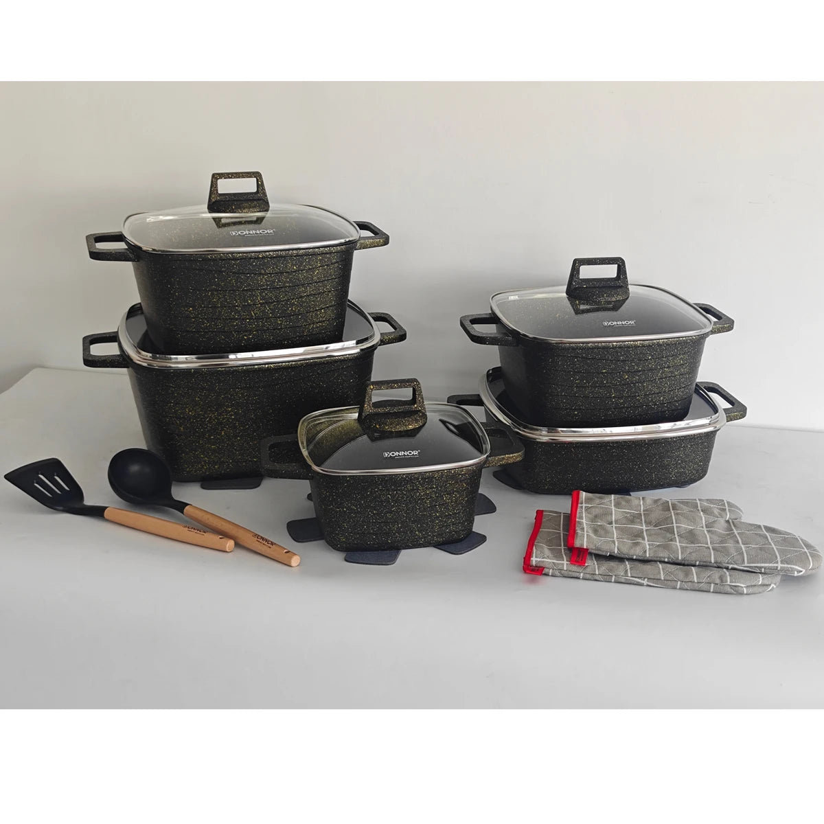 DONNOR Eco-Friendly Granite Non-Stick Cookware Set for Gas & Induction