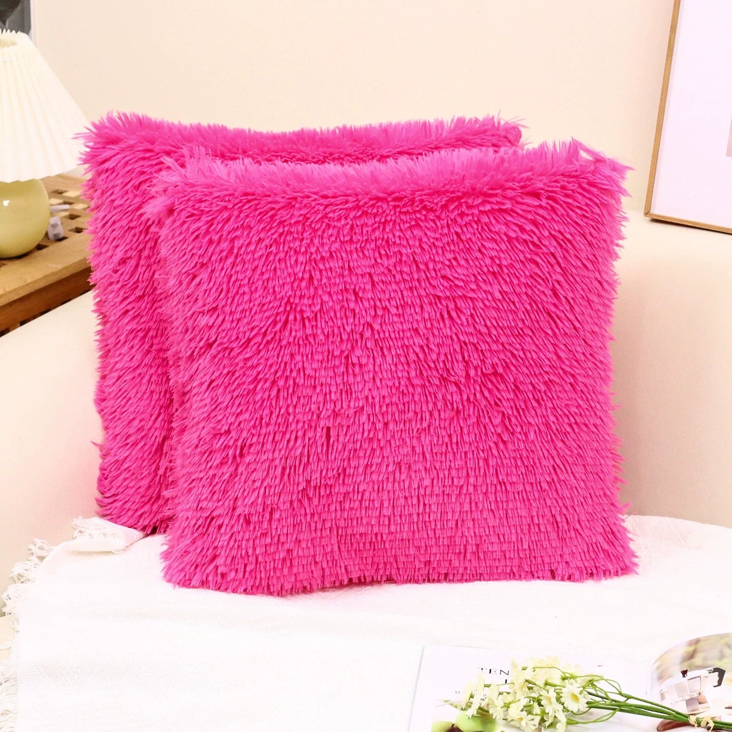 ILVISEST Luxury Faux Fur Cushion Covers, 18x18 Inch, 2-Pack