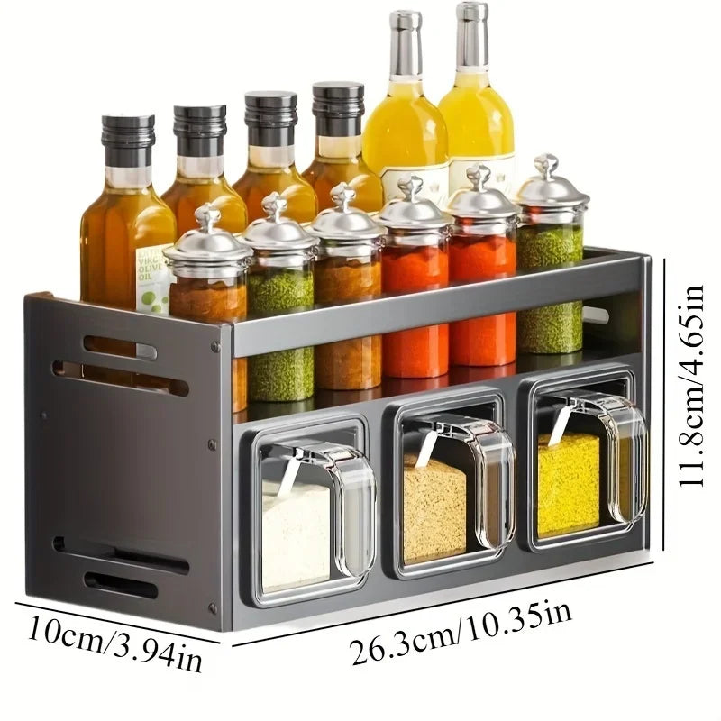 Wall-Mounted Metal Kitchen Spice Rack Seasoning Organizer Set