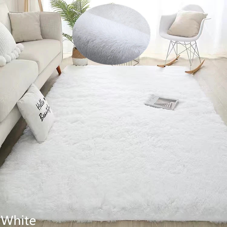 White Fluffy Rug Soft Non-Slip Modern Bedroom & Living Room Carpet