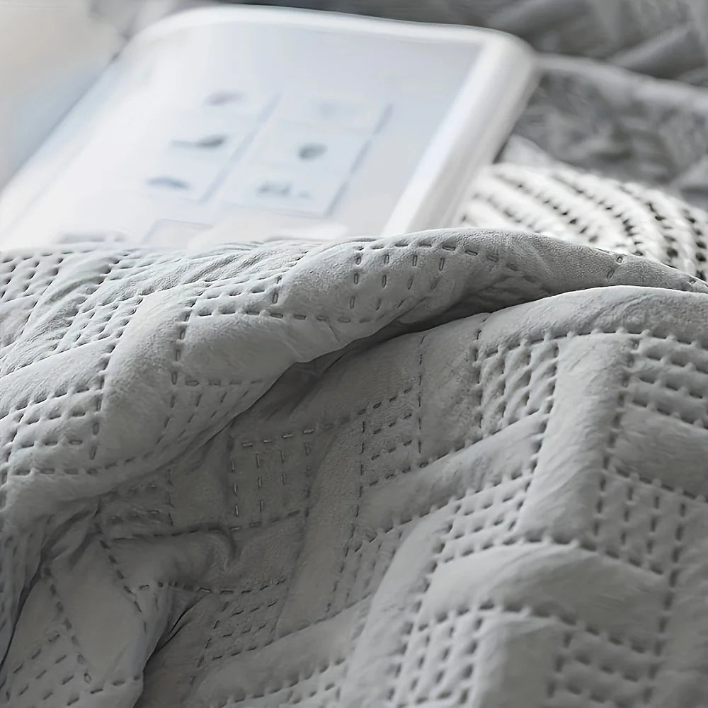 3-Piece Quilted Bedspread Set – Morandi Colors, Polyester