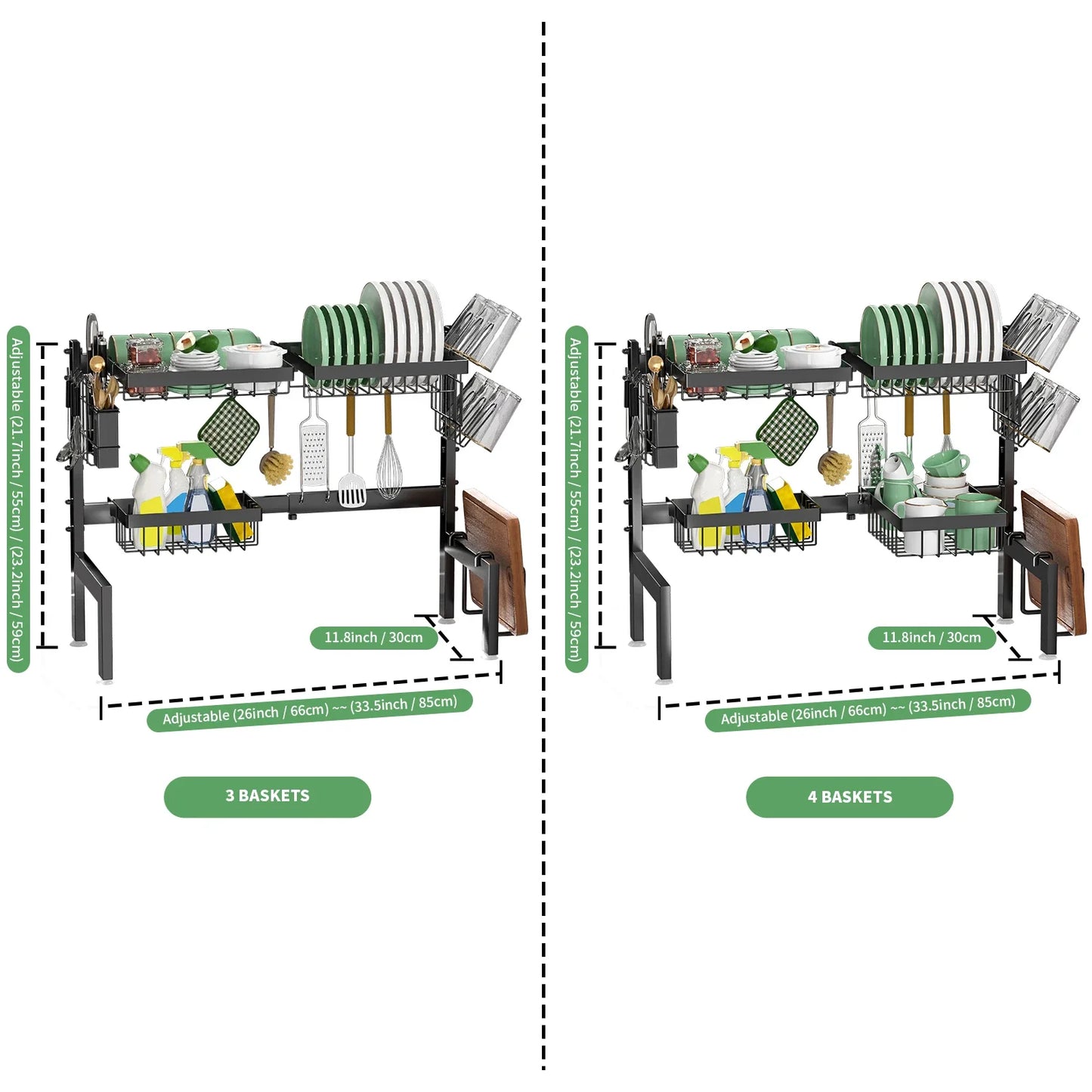 Adjustable Over-Sink Dish Drying Rack Rust-Proof Steel Kitchen Shelf