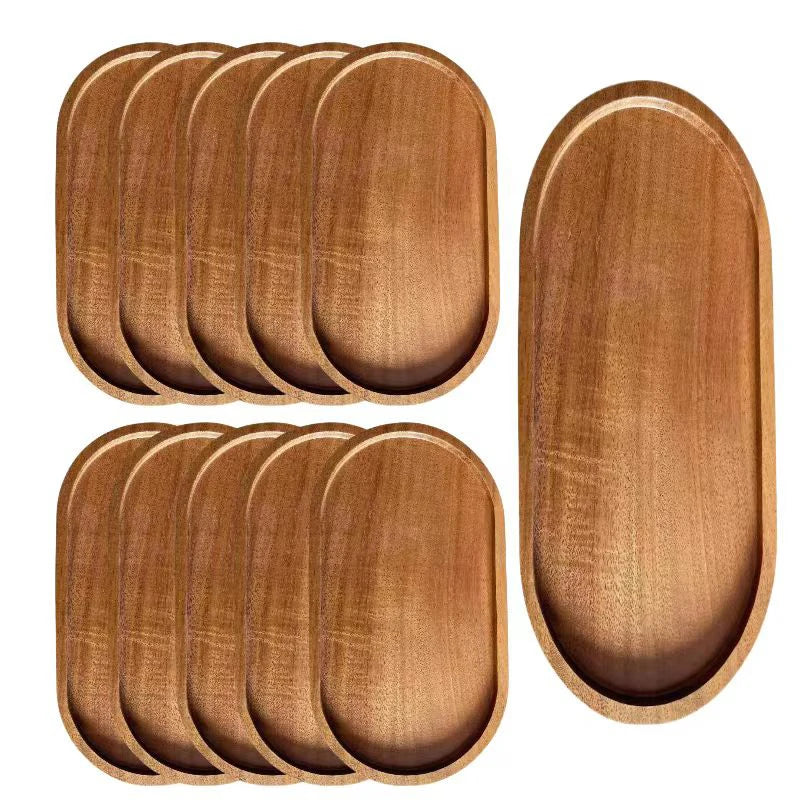 Set of wooden trays on a white background