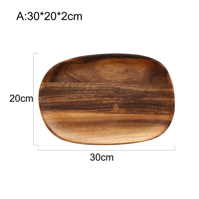 Solid Wood Dinner Plates – Irregular Oval Serving Tray for Fruits & Sushi