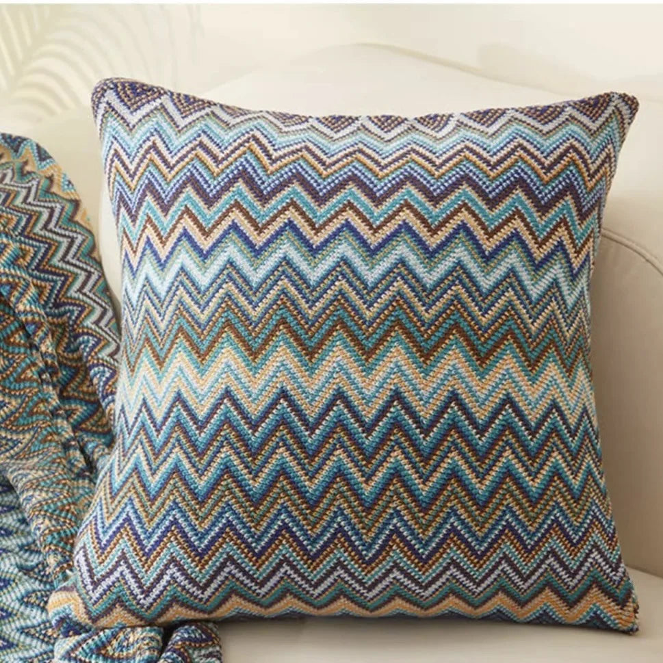 Bohemian Knit Pillow Cover 45x45cm – Striped Cushion Case