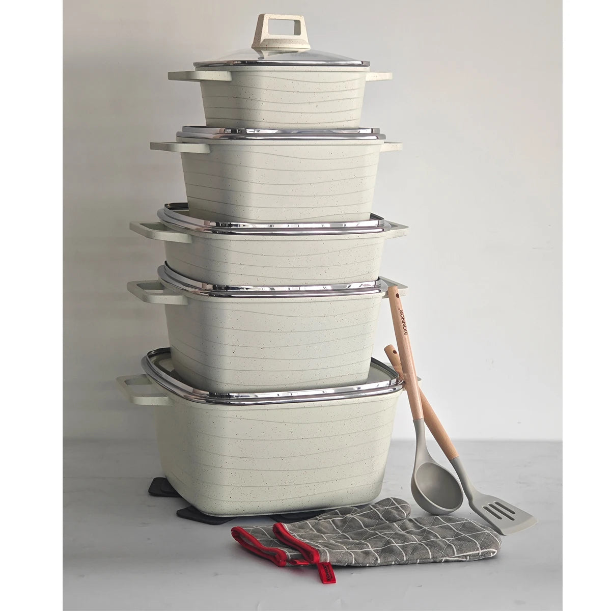 DONNOR Eco-Friendly Granite Non-Stick Cookware Set for Gas & Induction