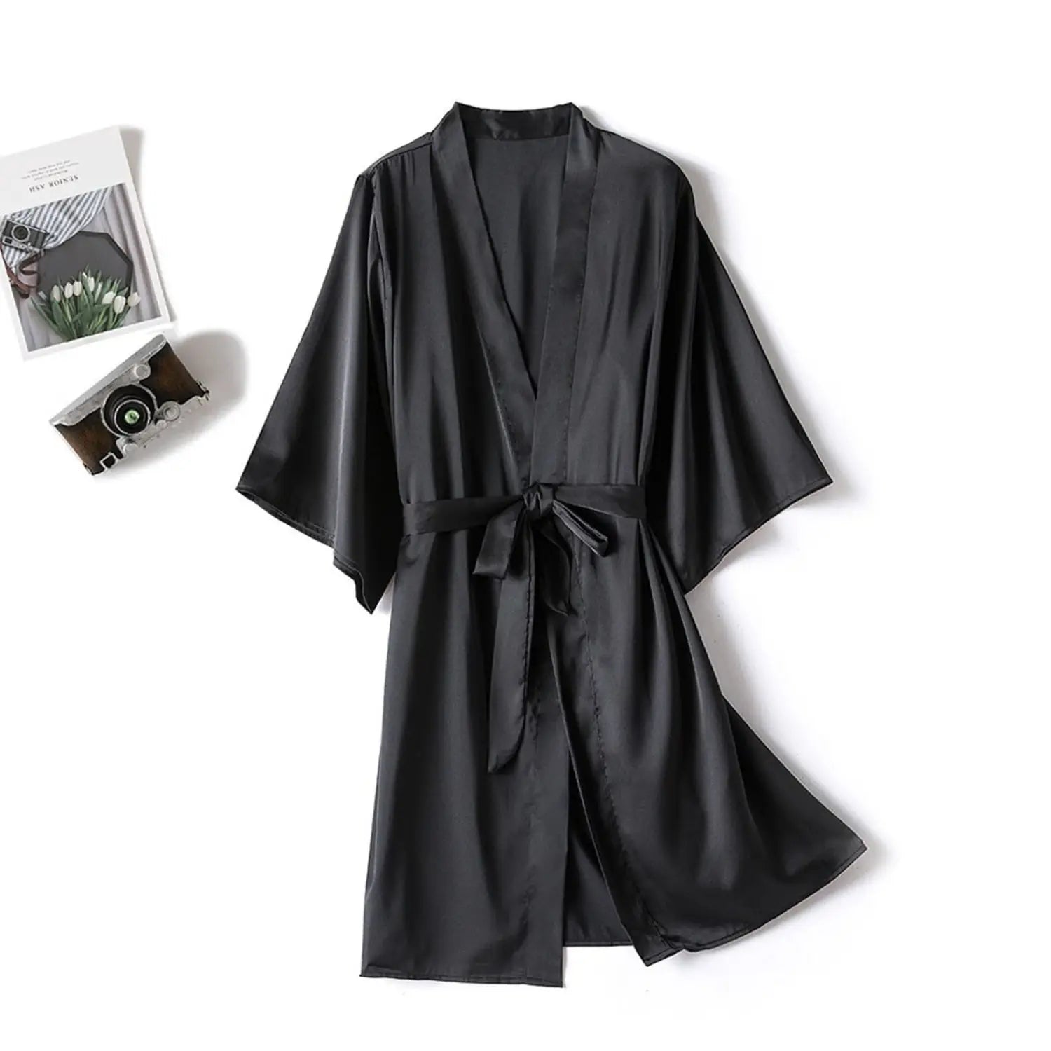 Women’s Satin Kimono Robe Set – Short Mini Nightgown Polyester Sleepwear Bridal Wedding Gift Casual Lingerie Nightwear