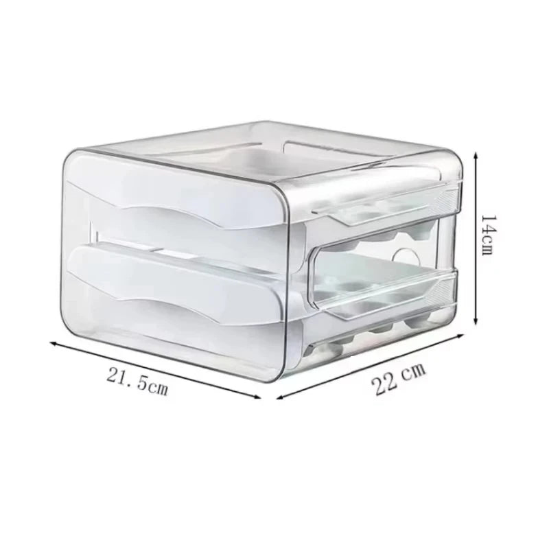 Clear plastic container with dimensions labeled on a white background