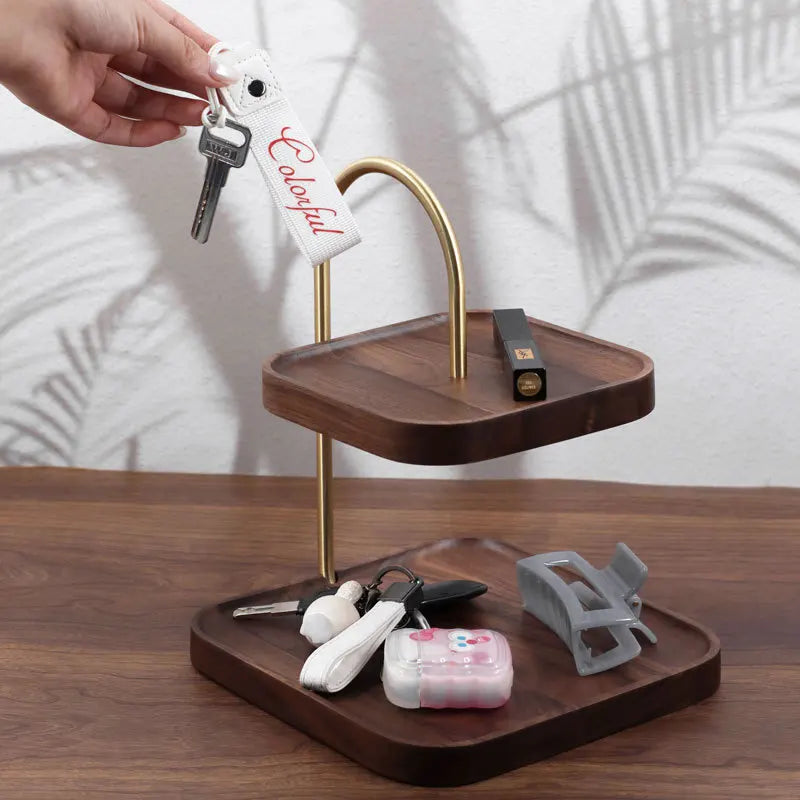 Wooden Double-Layer Snack Plate – Creative Fruit & Candy Display Tray