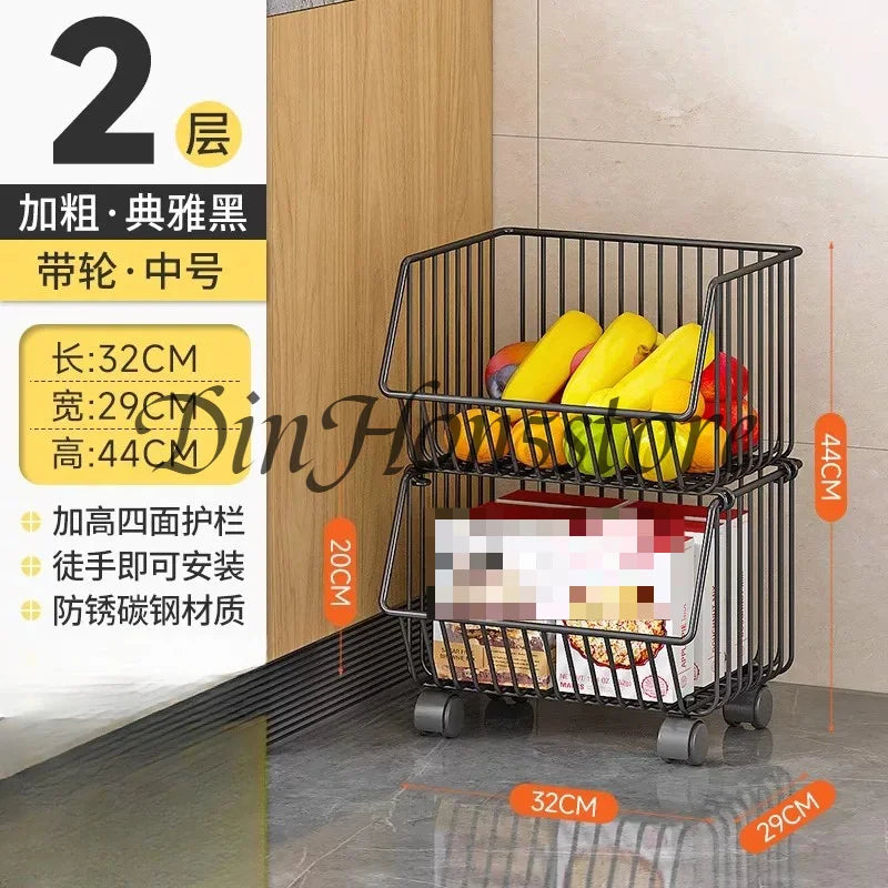 Multi-Layer Rolling Storage Cart – Movable Kitchen Fruit & Vegetable Organizer