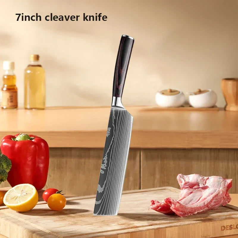 Professional Laser Knife Set, Chef, Santoku, Cleaver & Boning Knife