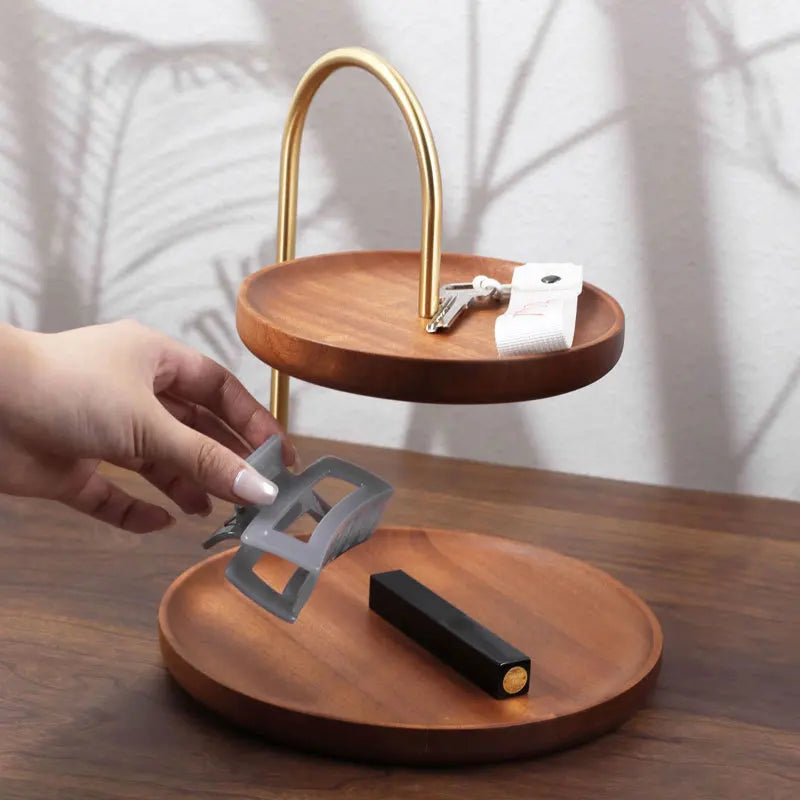 Wooden Double-Layer Snack Plate – Creative Fruit & Candy Display Tray