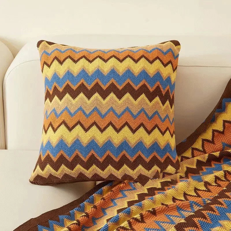 Bohemian Knit Pillow Cover 45x45cm – Striped Cushion Case