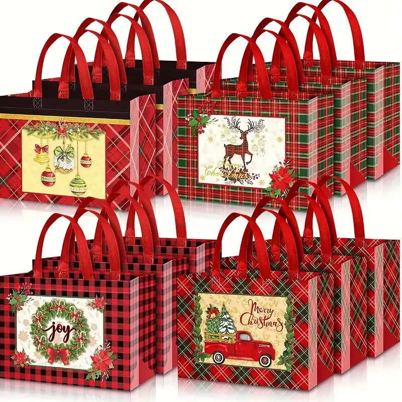 Christmas Gift Bags with Handles – Reusable Non-Woven Holiday Tote Bags