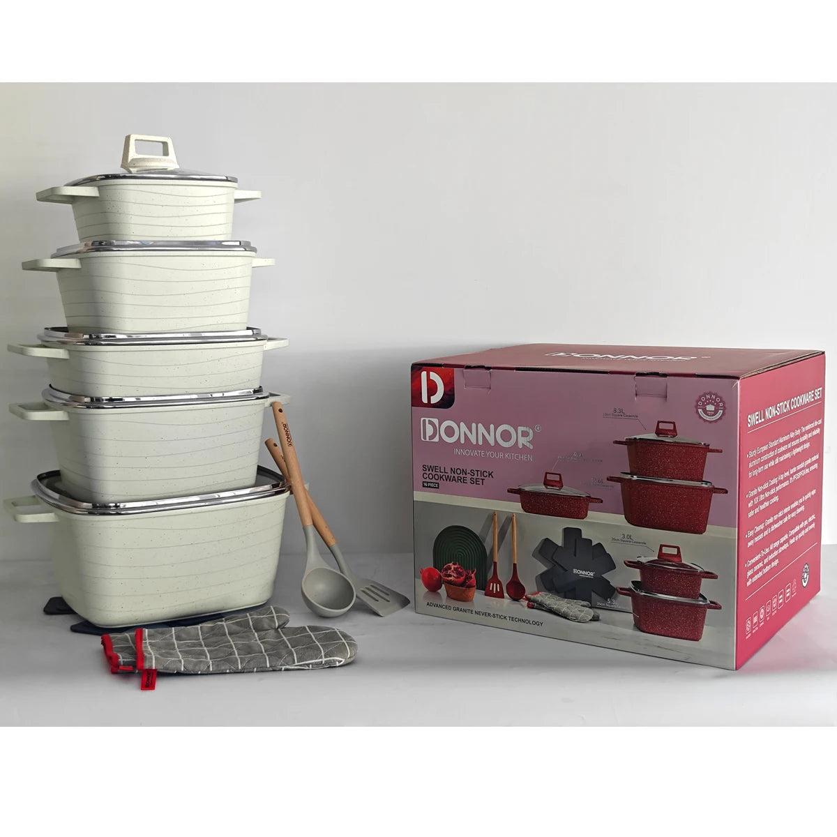 DONNOR Eco-Friendly Granite Non-Stick Cookware Set for Gas & Induction